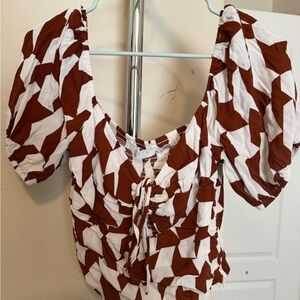 Astr Brown and White Patterned Blouse